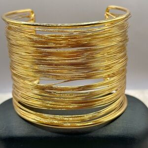 Gold Tone Wide Thin Thread Wire Wrapped Cuff Bracelet